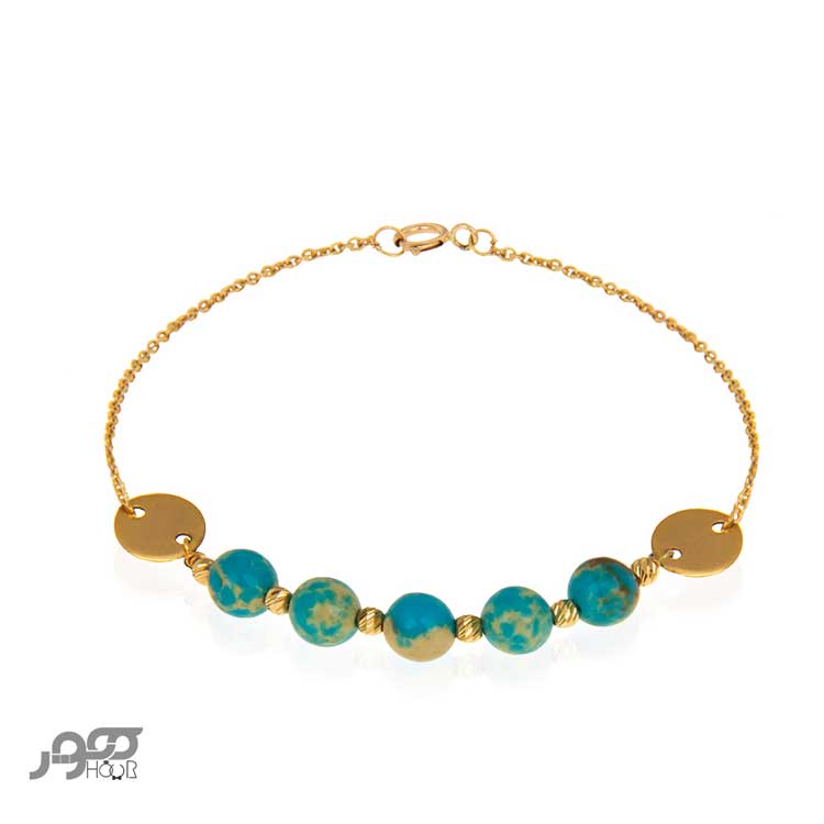 دستبند طلا زنانه با گوی و سنگ کد AXB961