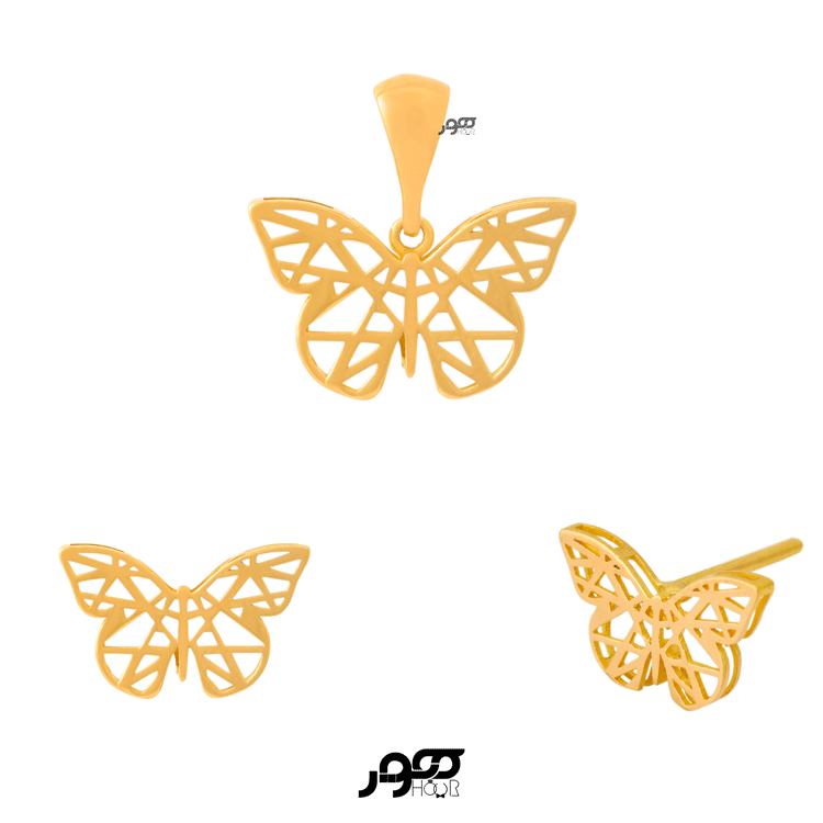 نیم ست طلا زنانه طرح پروانه فیوژن کد BCS329