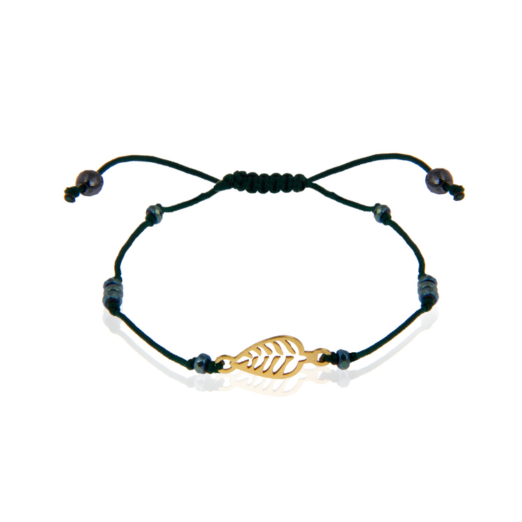 دستبند طلا زنانه ترکیبی با پلاک برگ کد AXB980