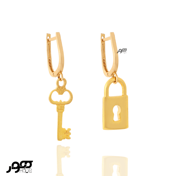 گوشواره طلا زنانه روکو با آویز قفل و کلید کد JCE228