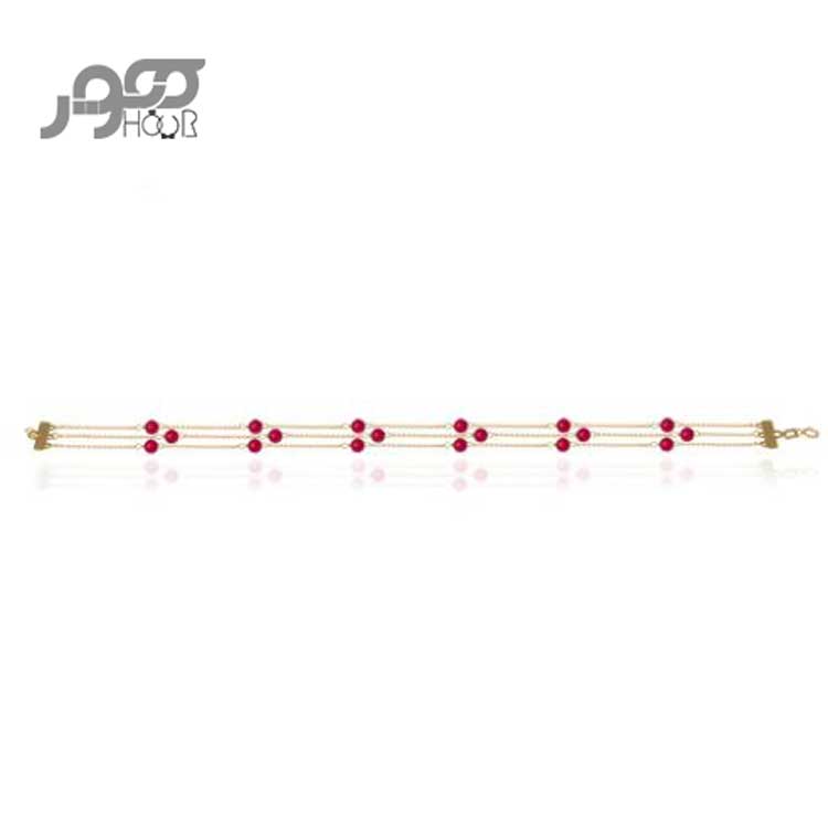 دستبند طلا زنانه سه زنجیره با سنگ گارنت  کد AXB918