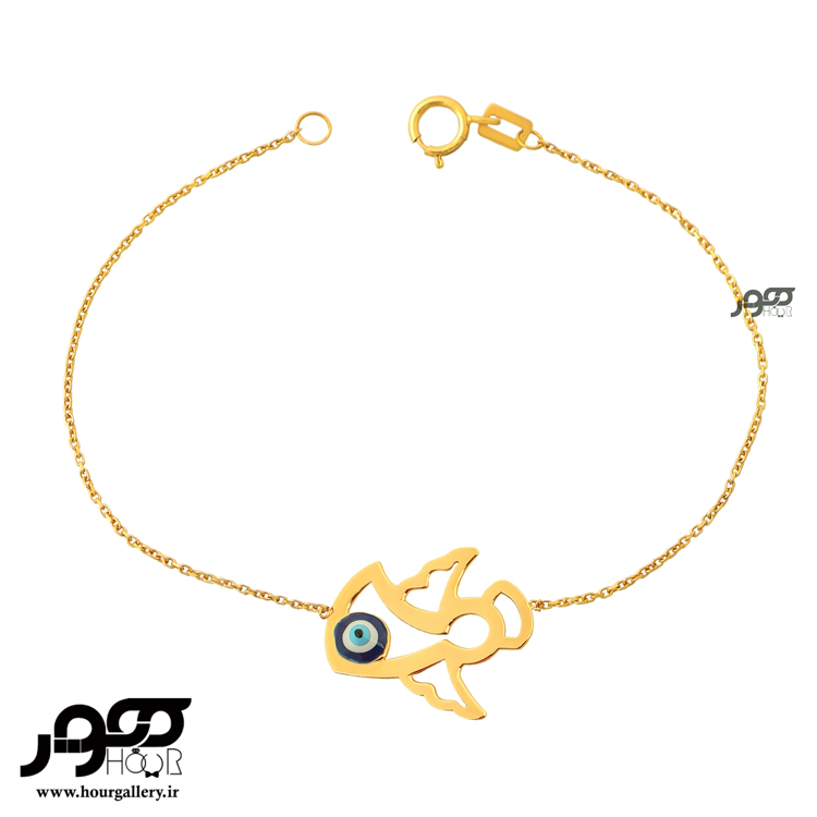 دستبند طلا زنانه طرح فرشته و چشم نظر کد AKB384