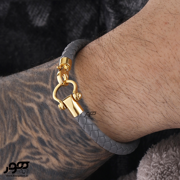 دستبند امگا مردانه  طلا و چرم  کد AMB153