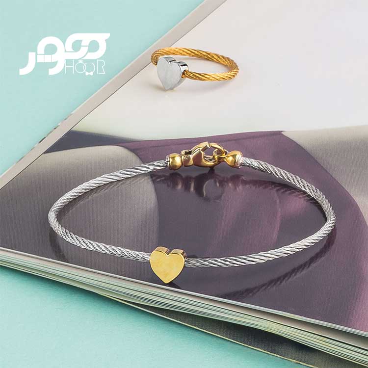 دستبند طلا زنانه دو رنگ طرح فرد قلب کد ACB358 