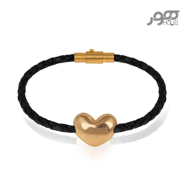دستبند چرم زنانه با پلاک طلا طرح قلب کد AXB963
