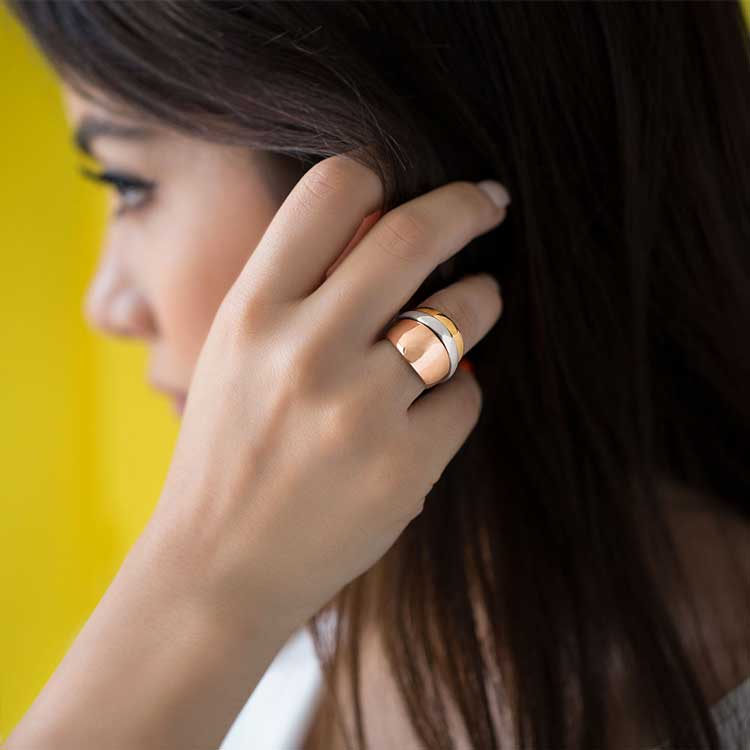 انگشتر طلا زنانه پهن دو رنگ کد ACR353