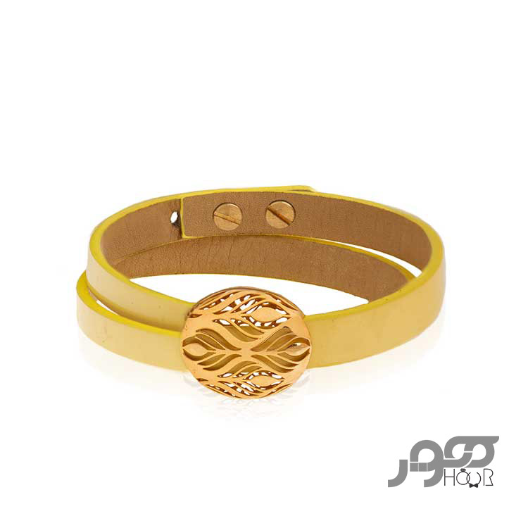 دستبند چرم زنانه با پلاک طلا دایره کد AXB821