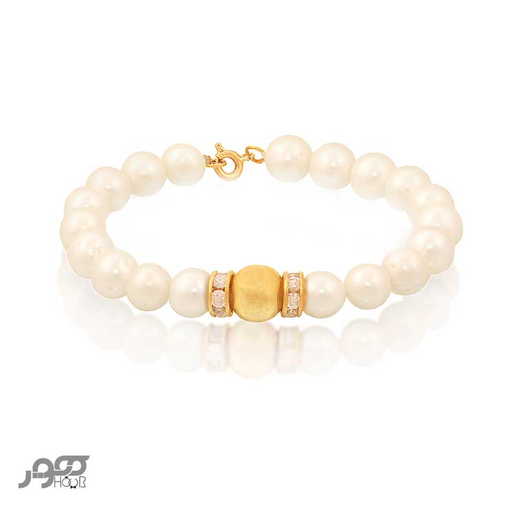 دستبند طلا زنانه ترکیبی مروارید و گوی کد AXB704