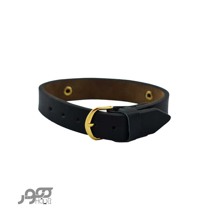 دستبند چرم مردانه با پلاک طلا طرح هندسی کد BMB110