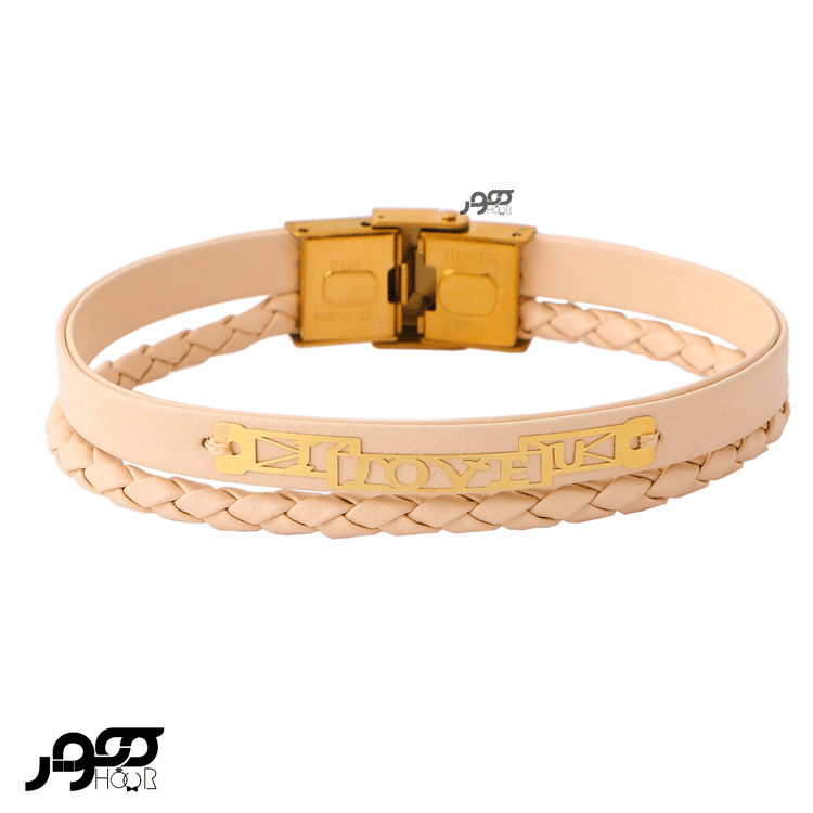 دستبند چرم زنانه با پلاک طلا لاو کد BMB156