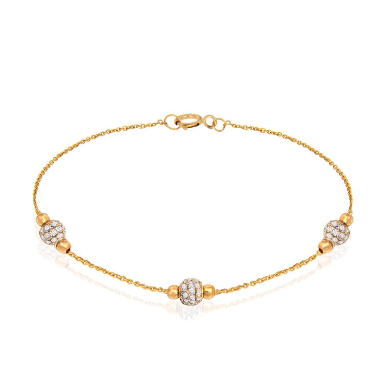 دستبند طلا زنانه با سه گوی سواروسکی کد ACB390