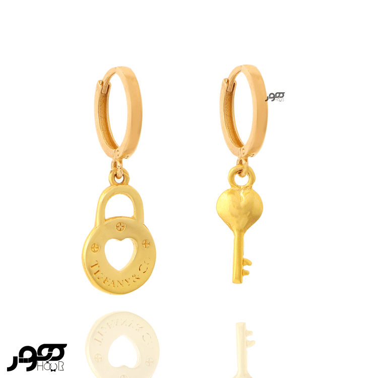 گوشواره طلا زنانه روکو با آویز قفل و کلید کد JCE227