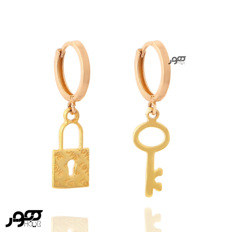 گوشواره طلا زنانه روکو با آویز قفل و کلید کد JCE229
