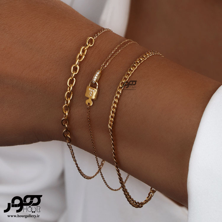 دستبند طلا زنانه طرح رولو زنجیری کد JCB471