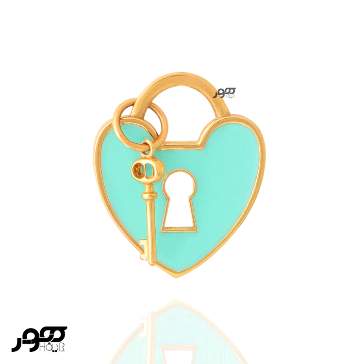 آویز طلا زنانه طرح قلب و کلید تیفانی رنگ آبی کد ACP300