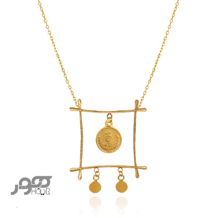 گردنبند طلا زنانه طرح مربع با سکه قاجار کد ACN395