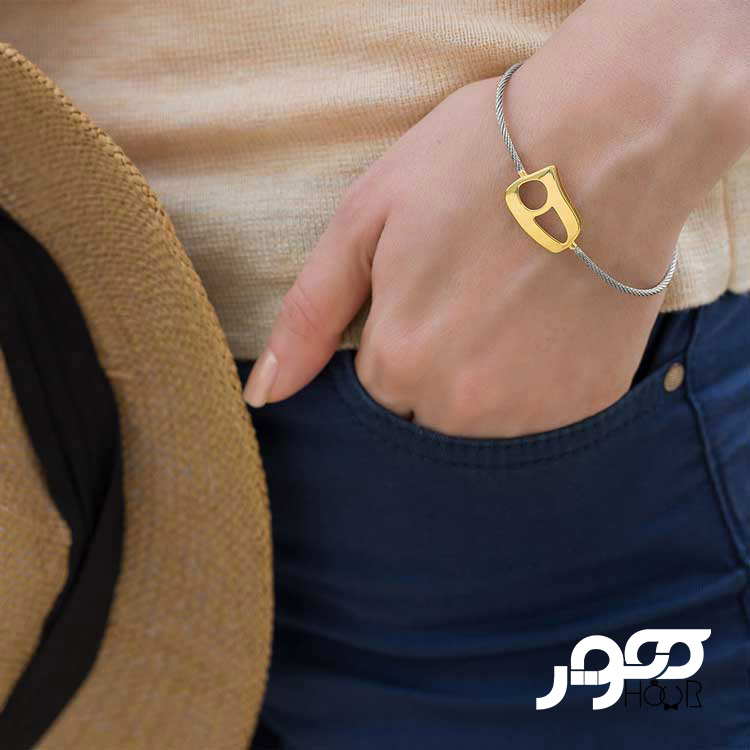 دستبند طلا زنانه دو رنگ طرح نیمانی کد ACB404