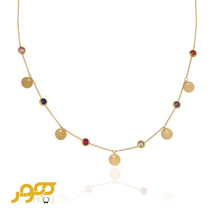 گردنبند طلا زنانه با پولک و مارکو رنگی کد ACN363