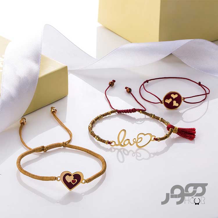دستبند طلا زنانه ترکیبی با پلاک قلب کد AXB943