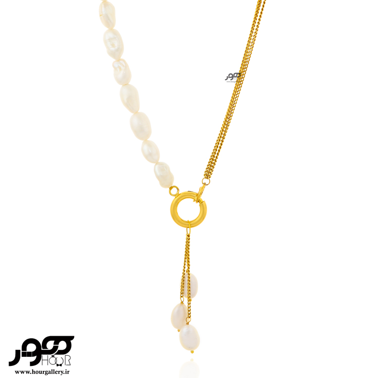گردنبند طلا زنانه طرح مروارید و زنجیر کد AXN405