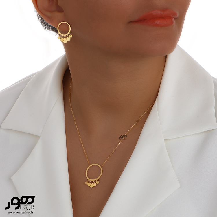 گردنبند طلا زنانه طرح دایره پولکی کد ALN633