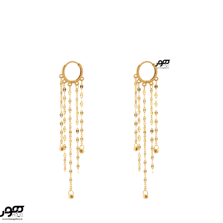 گوشواره طلا حلقه ای و آویز شراره و گوی کد RCE709