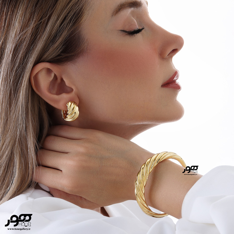 دستبند النگویی طلا طرح موج ایر کد RCB227